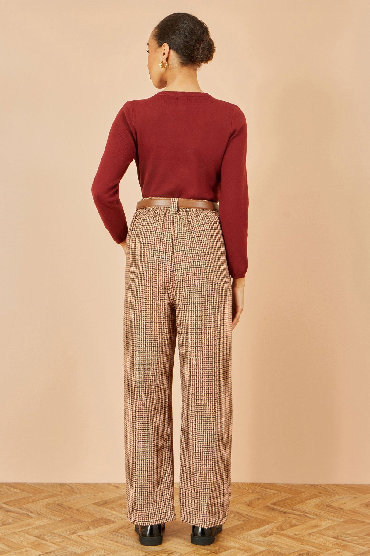 Yumi Brown Check Wide Leg Trousers