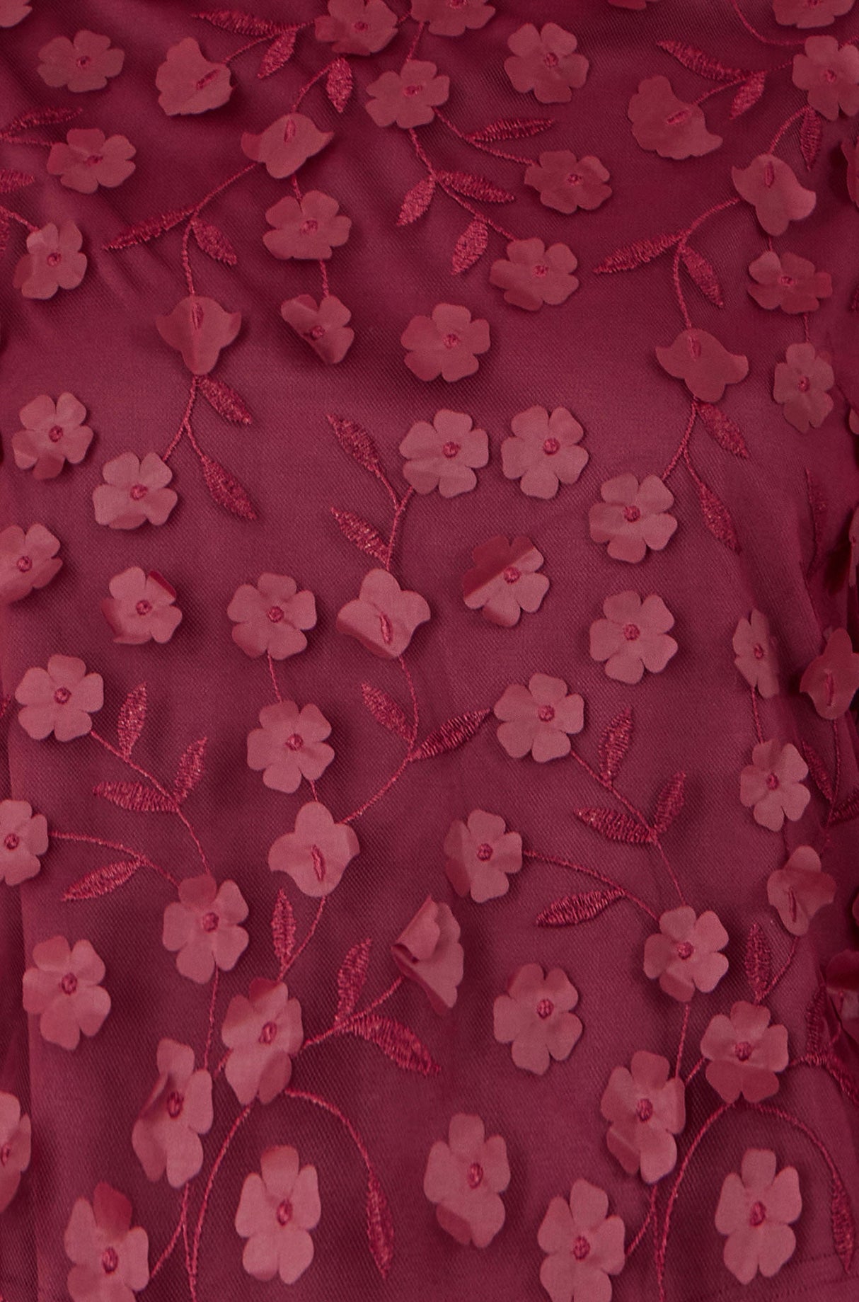 Yumi Burgundy Sheer Sleeve Applique Flower Top