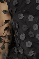 Yumi Black Sheer Sleeve Applique Flower Top