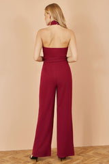 Yumi Burgundy Cross Over Halter Neck Jumpsuit