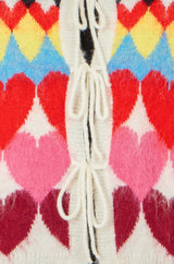 Yumi Multicolour Tie Front Heart Intarsia Cardigan