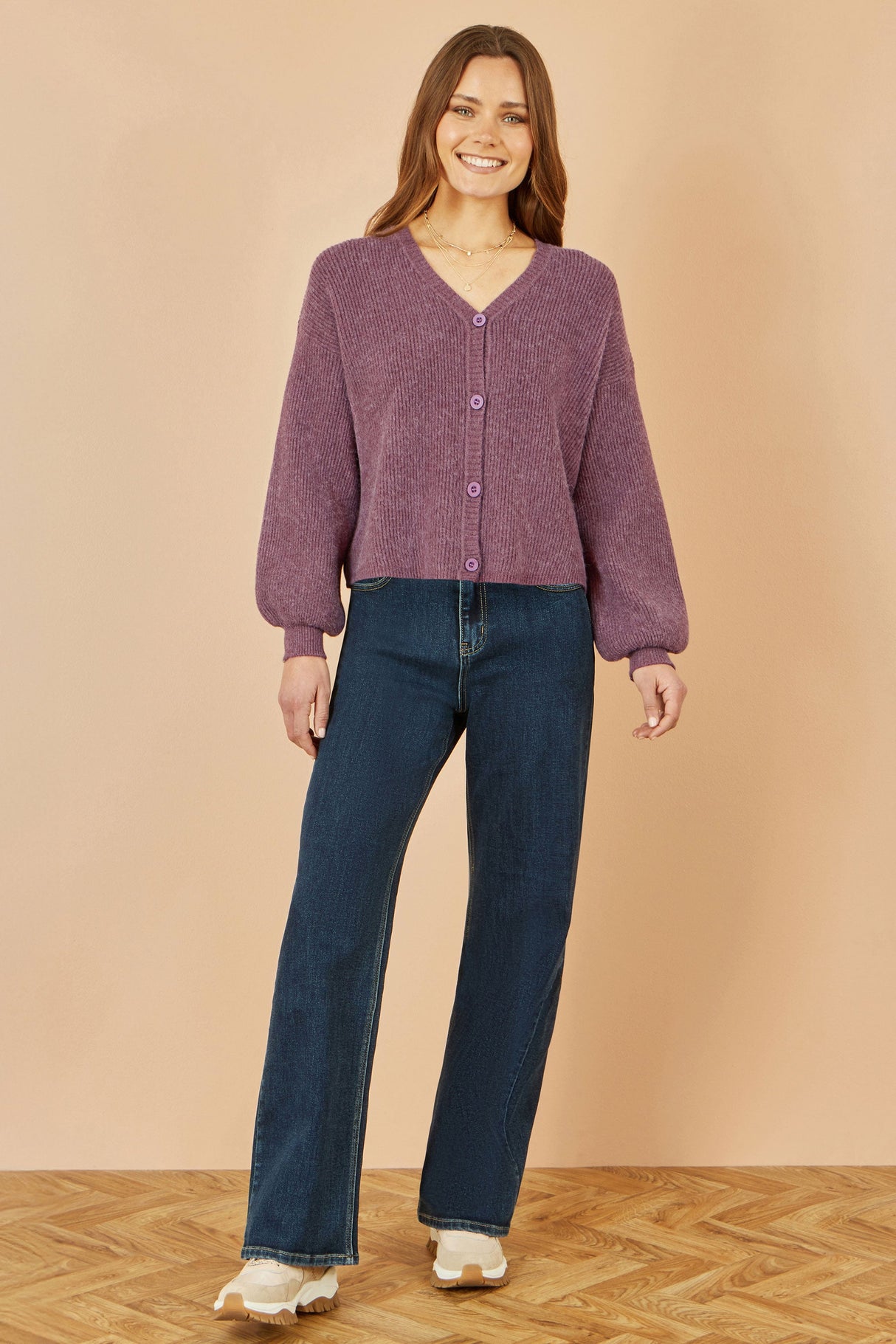 Yumi Purple Marl Knit Cardigan