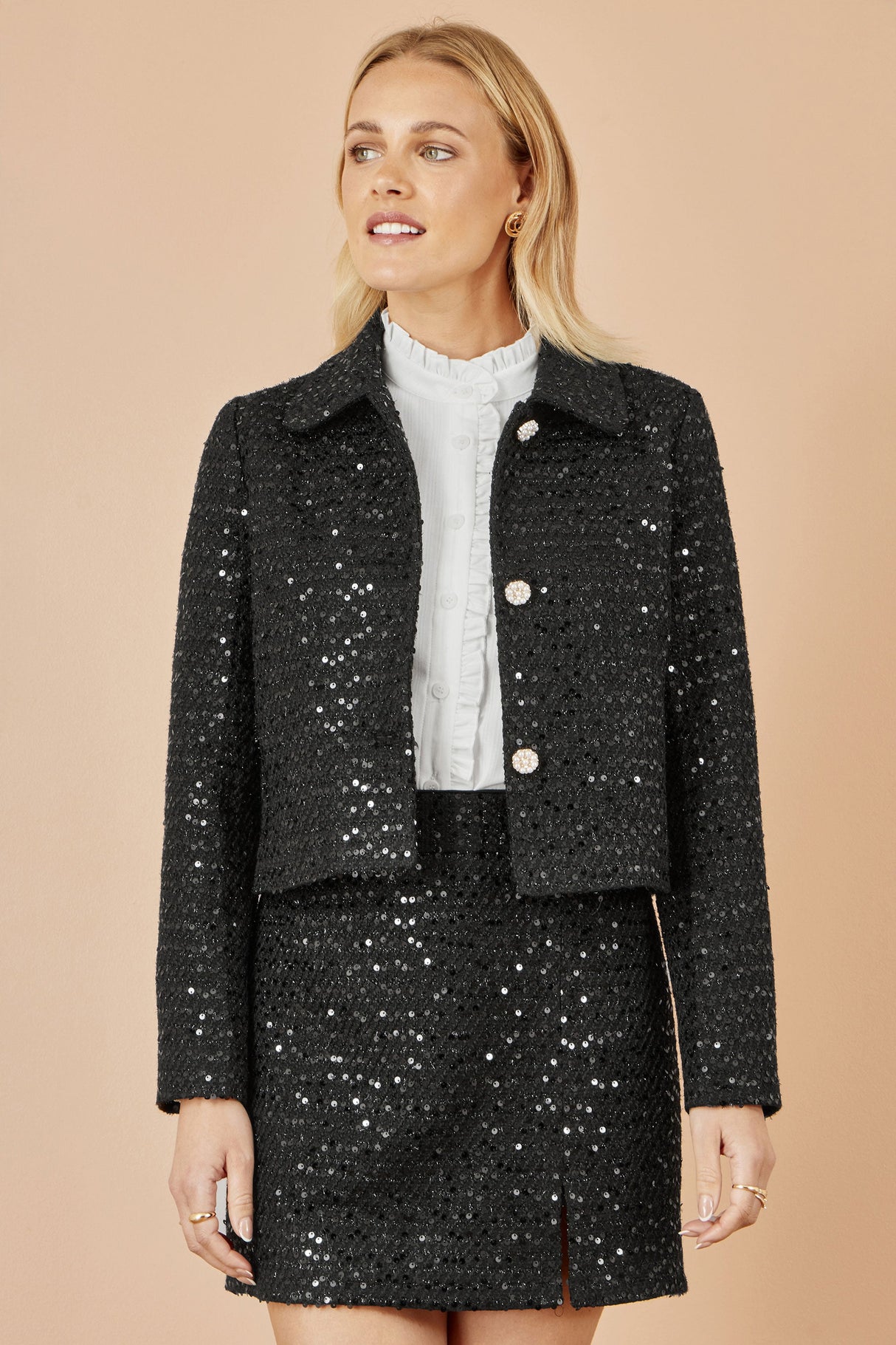 Yumi Black Boucle Sequin Mini Skirt