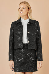 Yumi Black Boucle Sequin Mini Skirt