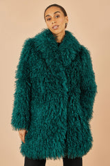 Yumi Teal Luxe Long Hair Fur Coat