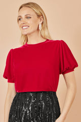 Yumi Red Velvet Puff Sleeve Top