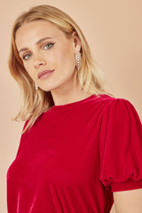 Yumi Red Velvet Puff Sleeve Top