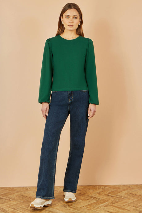 Yumi Green Stretch Cotton Jersey Long Sleeve Top
