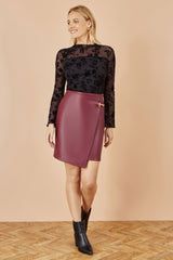 Yumi Black Flocked Floral Stretch Mesh Top With Long Sleeves