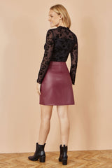 Yumi Black Flocked Floral Stretch Mesh Top With Long Sleeves