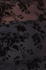 Yumi Black Flocked Floral Stretch Mesh Top With Long Sleeves