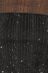 Yumi Black Sparkle Print Mesh Stretch Fitted Top