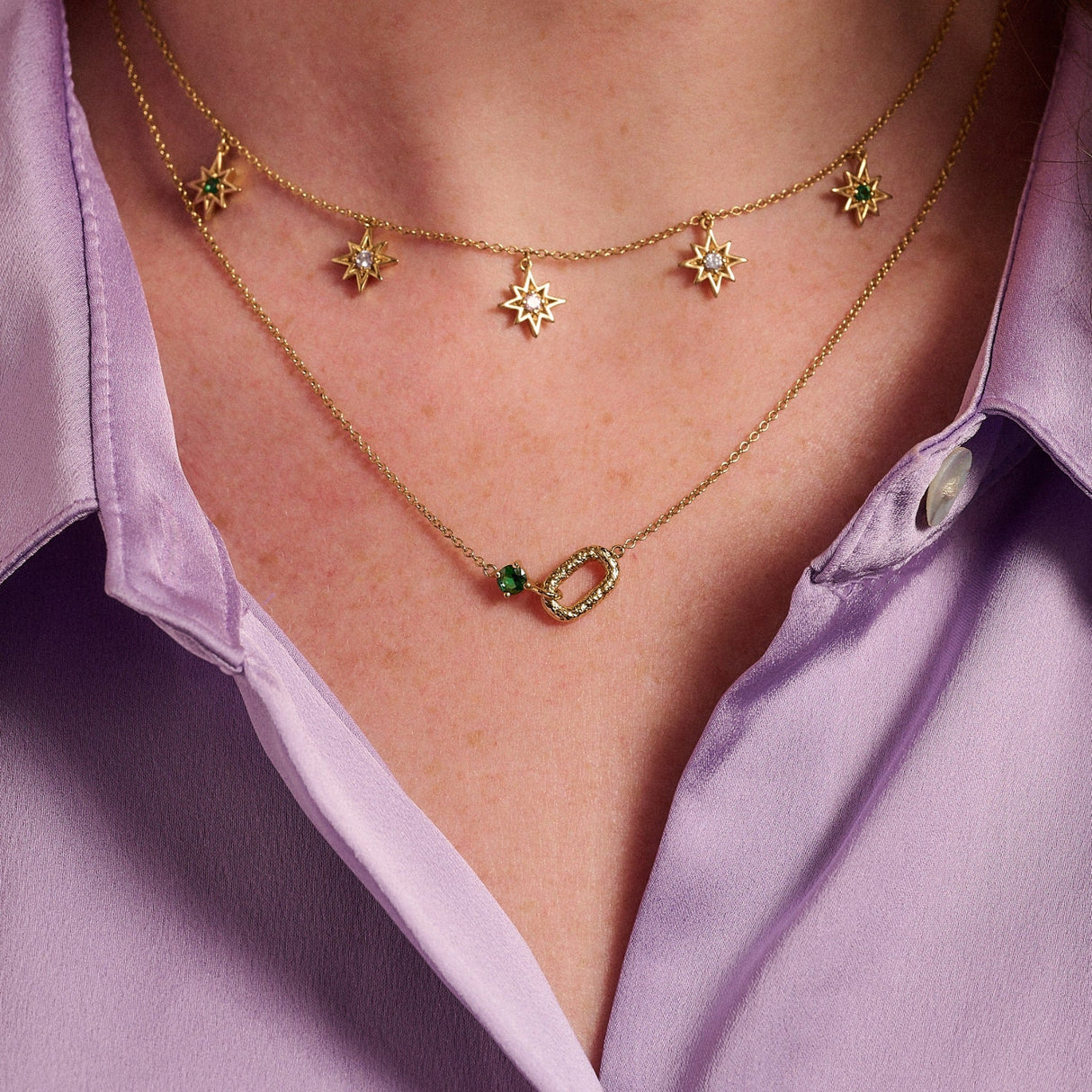 Amelia Antique Oval Necklace, Emerald Green & Gold