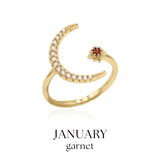 Zira Star and Moon Birthstone Ring | 18K Gold Plated
