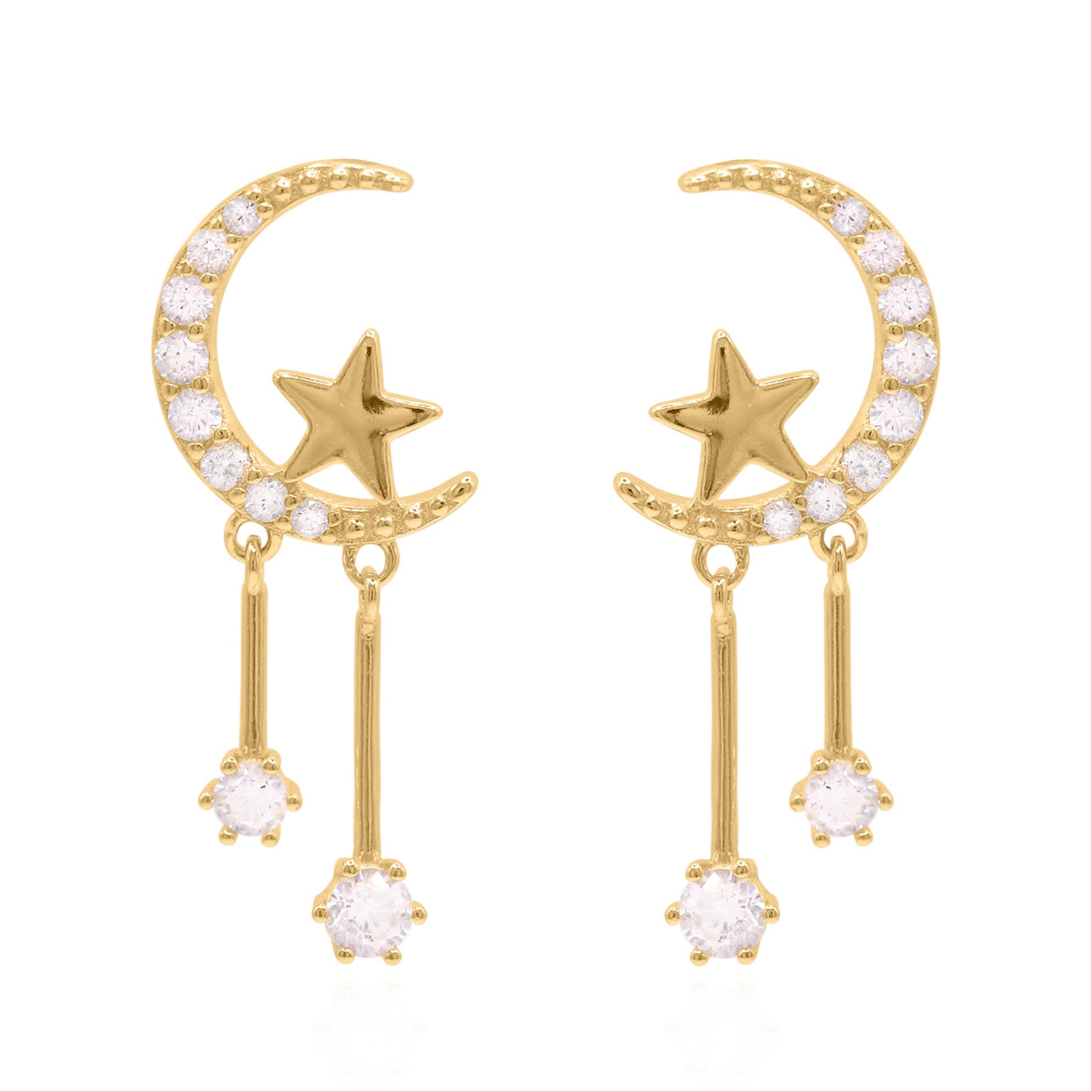 Zoe Moon & Star Drop Earrings | 18k Gold Plated