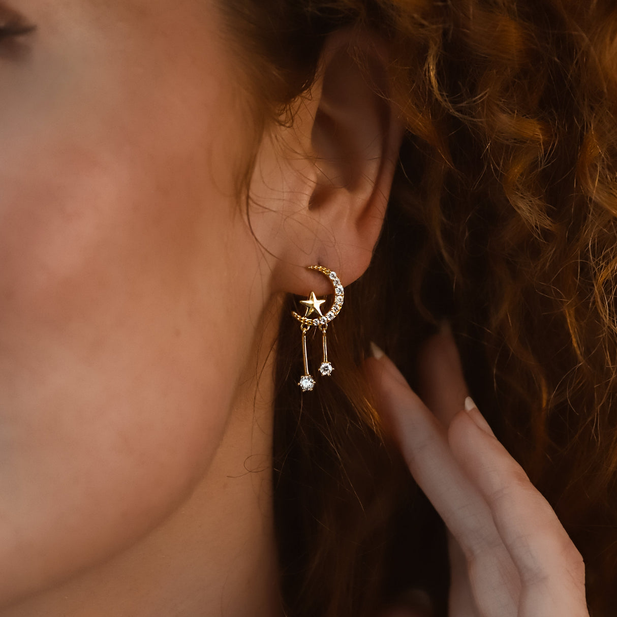 Zoe Moon & Star Drop Earrings | 18k Gold Plated
