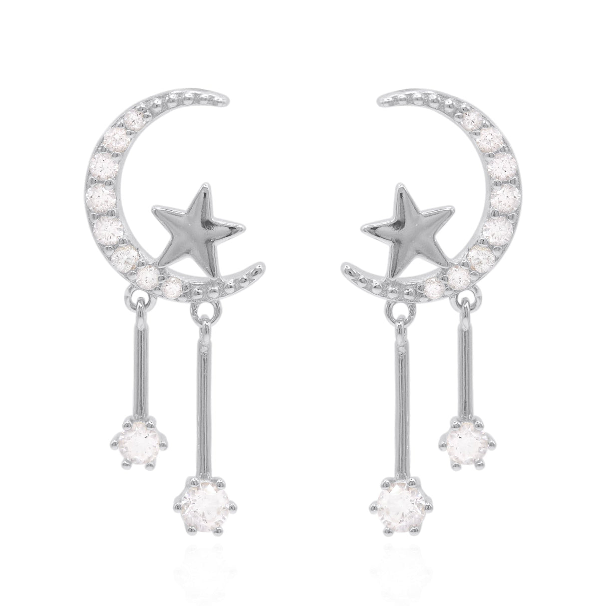 Zoe Moon & Star Drop Earrings | 925 Sterling Silver