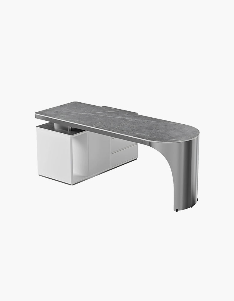 Abdi Corner Office Desk With Storage, Sintered Stone