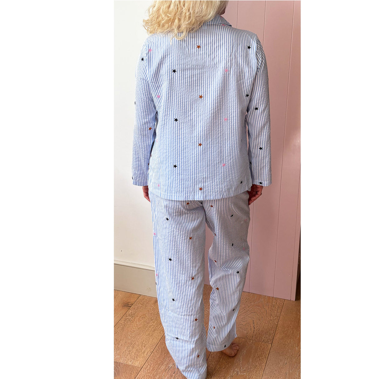 Blue Star Embroidered Cotton Stripe Pajamas (Copy)