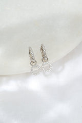 Circle Drop Hoop Huggie Earrings: Silver