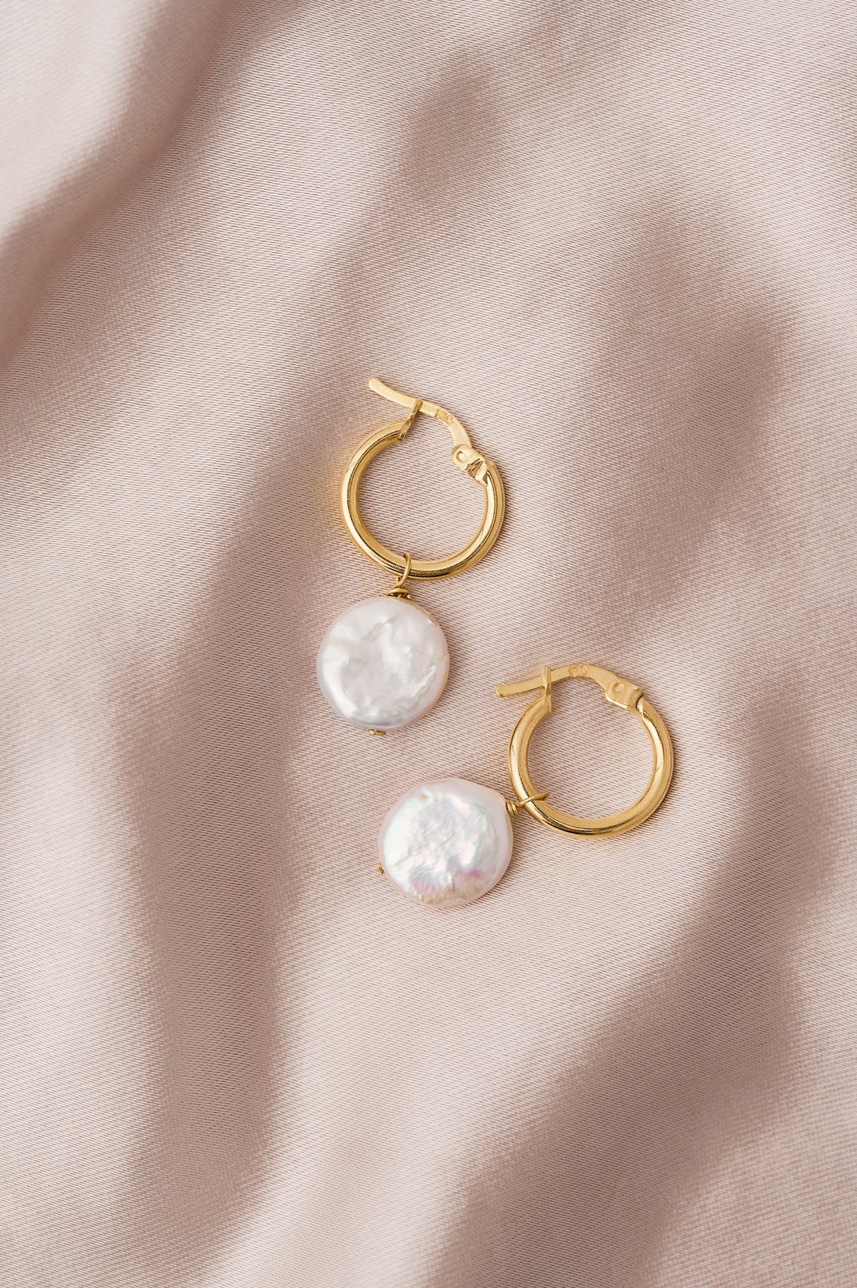 Round Pearl Drop Hoops: Gold