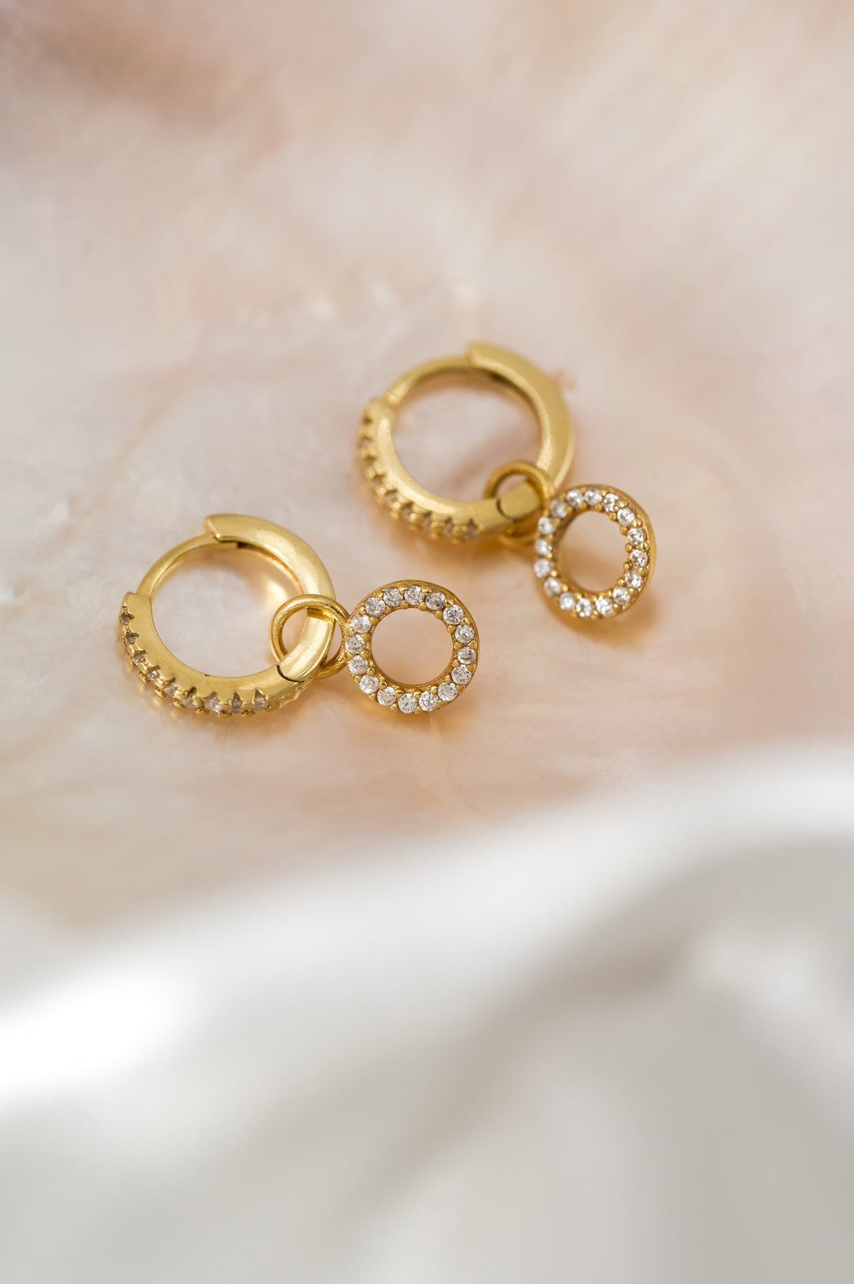 Circle Drop Hoop Huggie Earrings: Gold