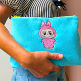 Blue Labubu Embroidered Plush Pouch