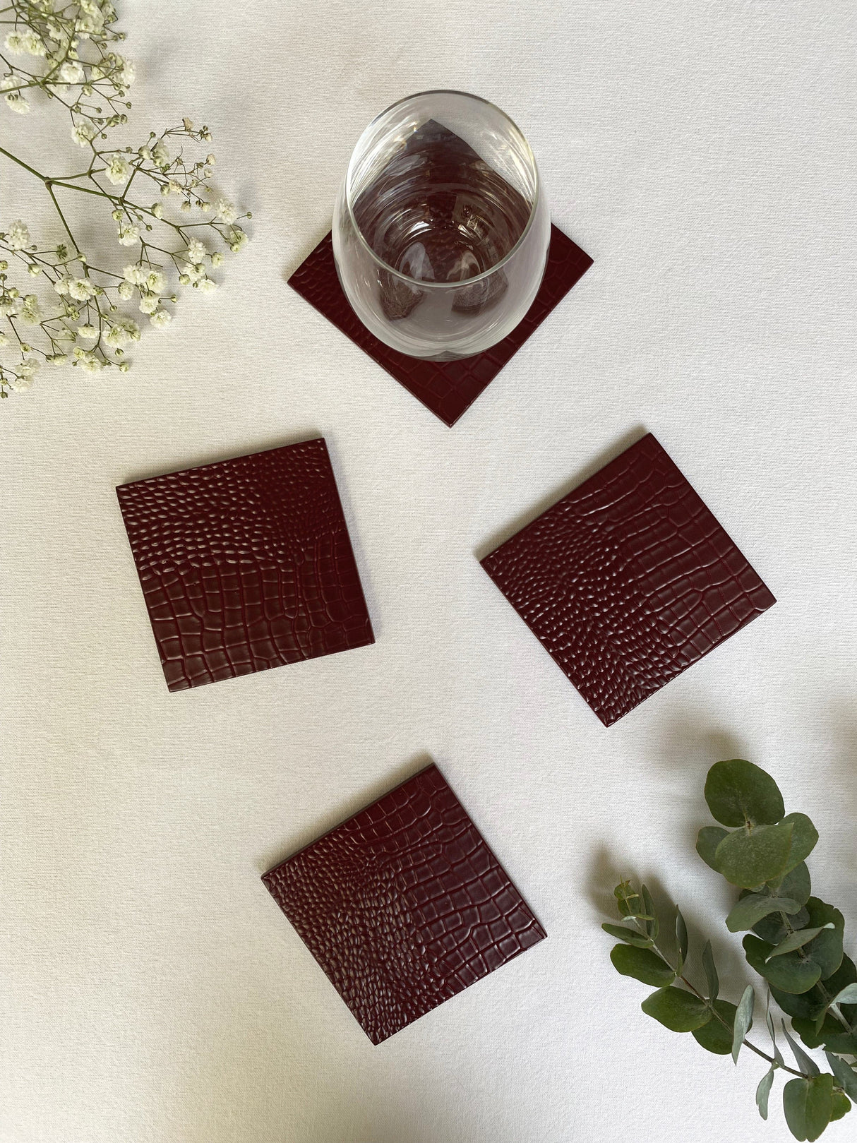 Coaster - Faux Python Burgundy