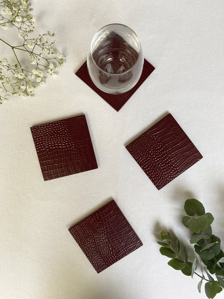 Coaster - Faux Python Burgundy
