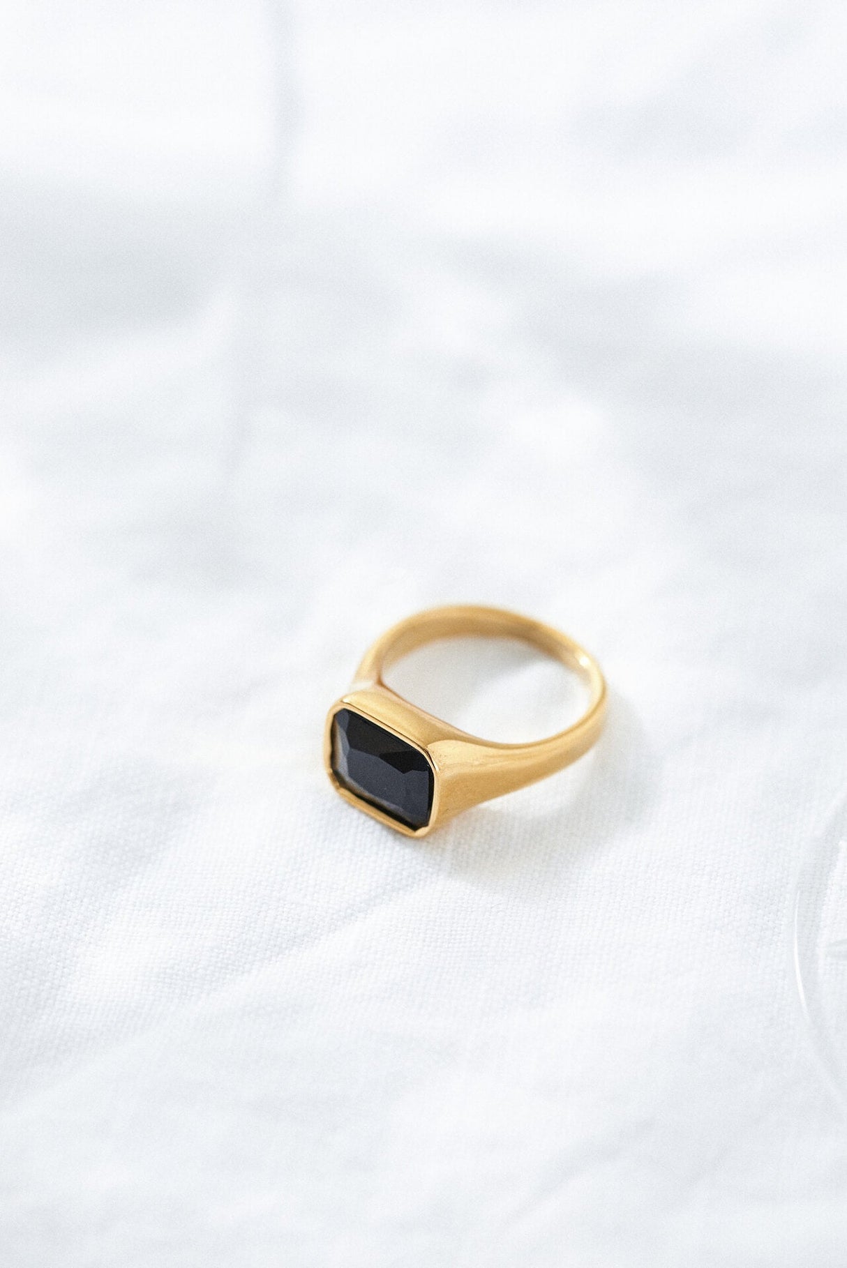 Square Gold Cocktail Ring: Black