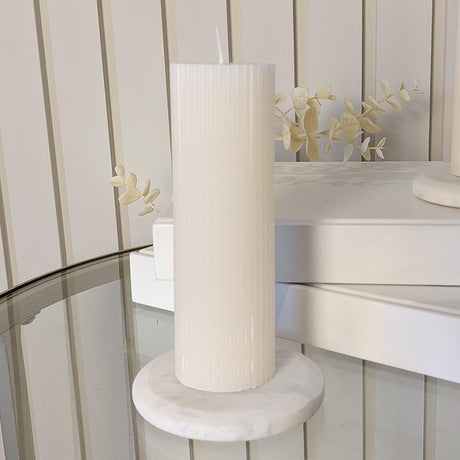 Catalina Cream Ribbed Pillar Candle