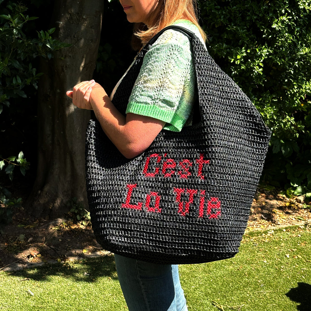C'est La Vie Straw Beach Bag