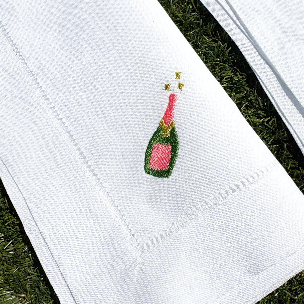 Pair of Embroidered Champagne Bottle Napkins