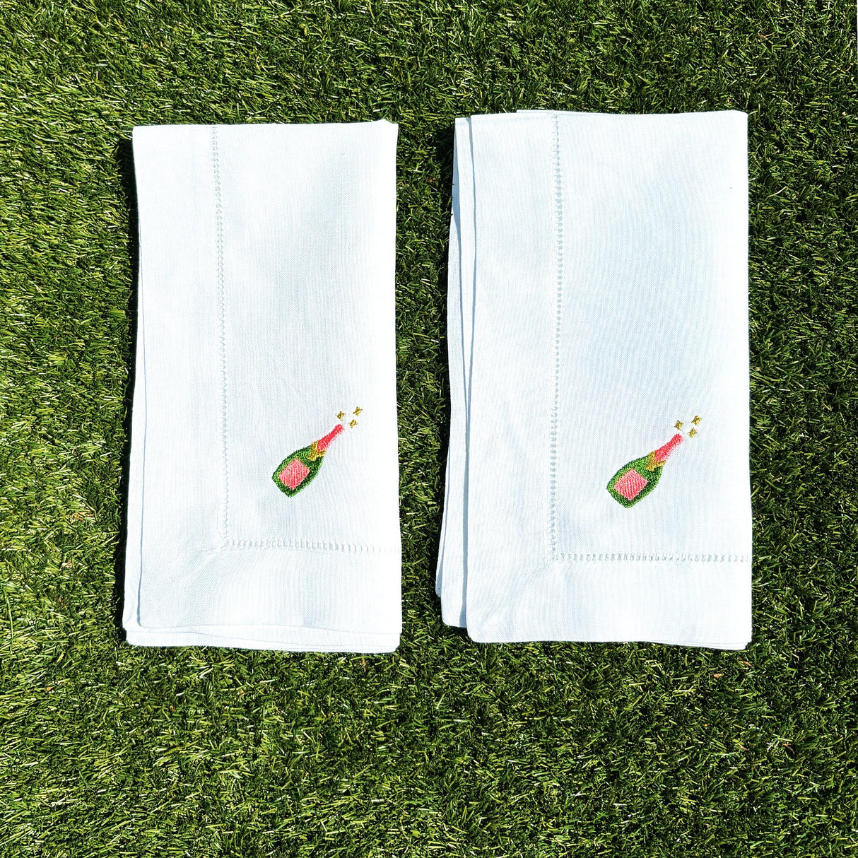 Pair of Embroidered Champagne Bottle Napkins