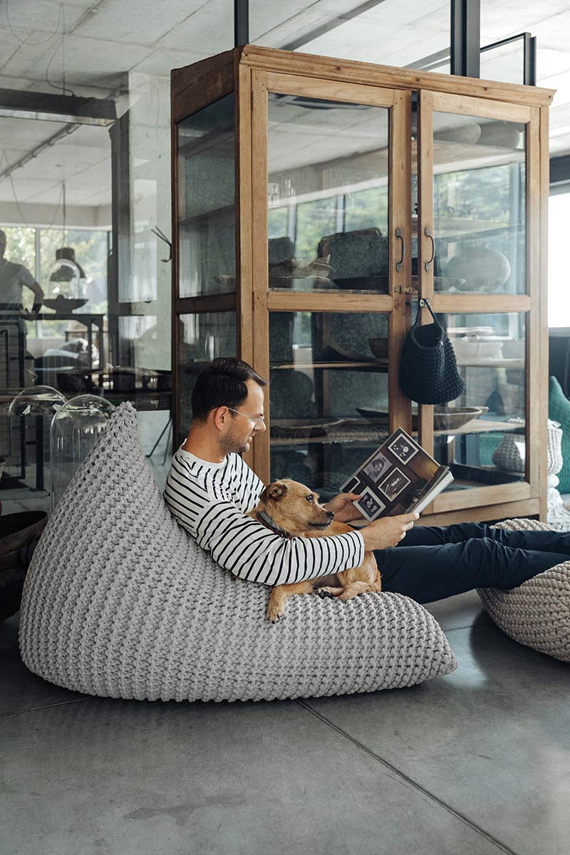 Chunky Knitted Bean Bag | LIGHT GREY