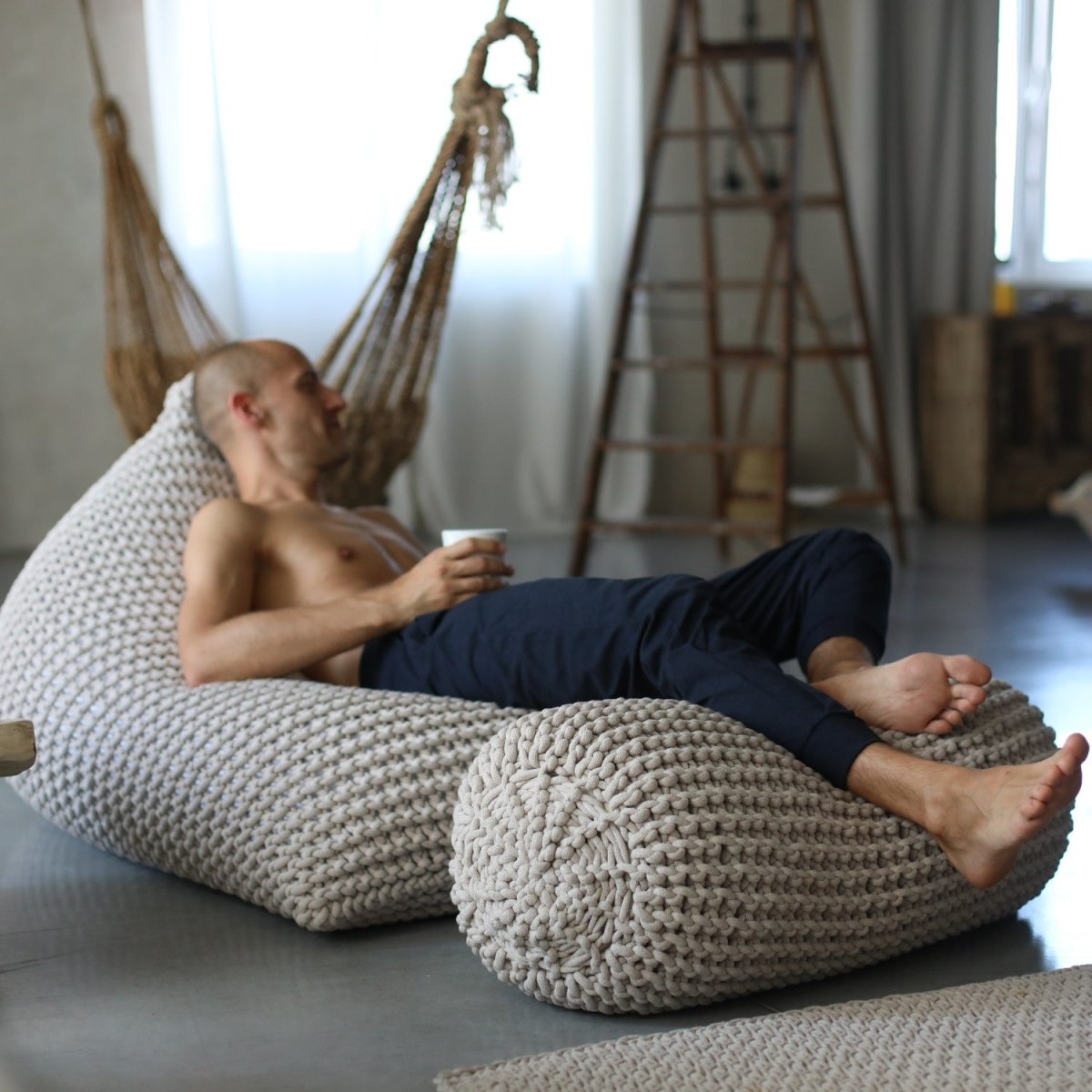 Chunky Knitted Bolster Footrest | OATMEAL