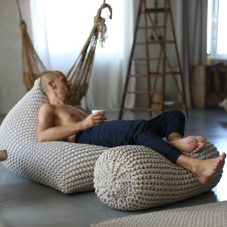 Chunky Knitted Bolster Footrest | OATMEAL