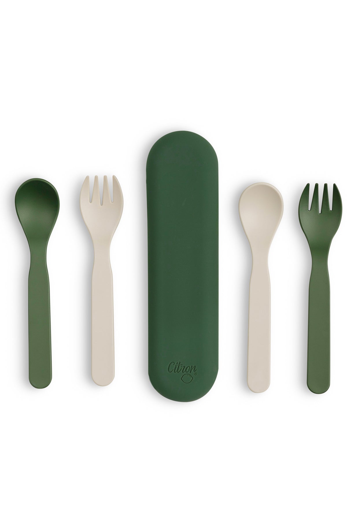 Eco Cutlery Set + Case in Green/ Cream