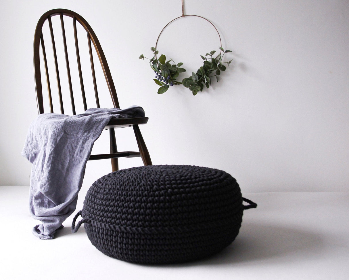 Crochet Ottoman | CHARCOAL