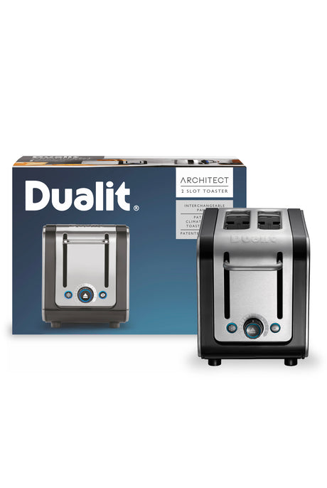 Architect 2 Slot Black & Brushed Stainless Steel Toaster