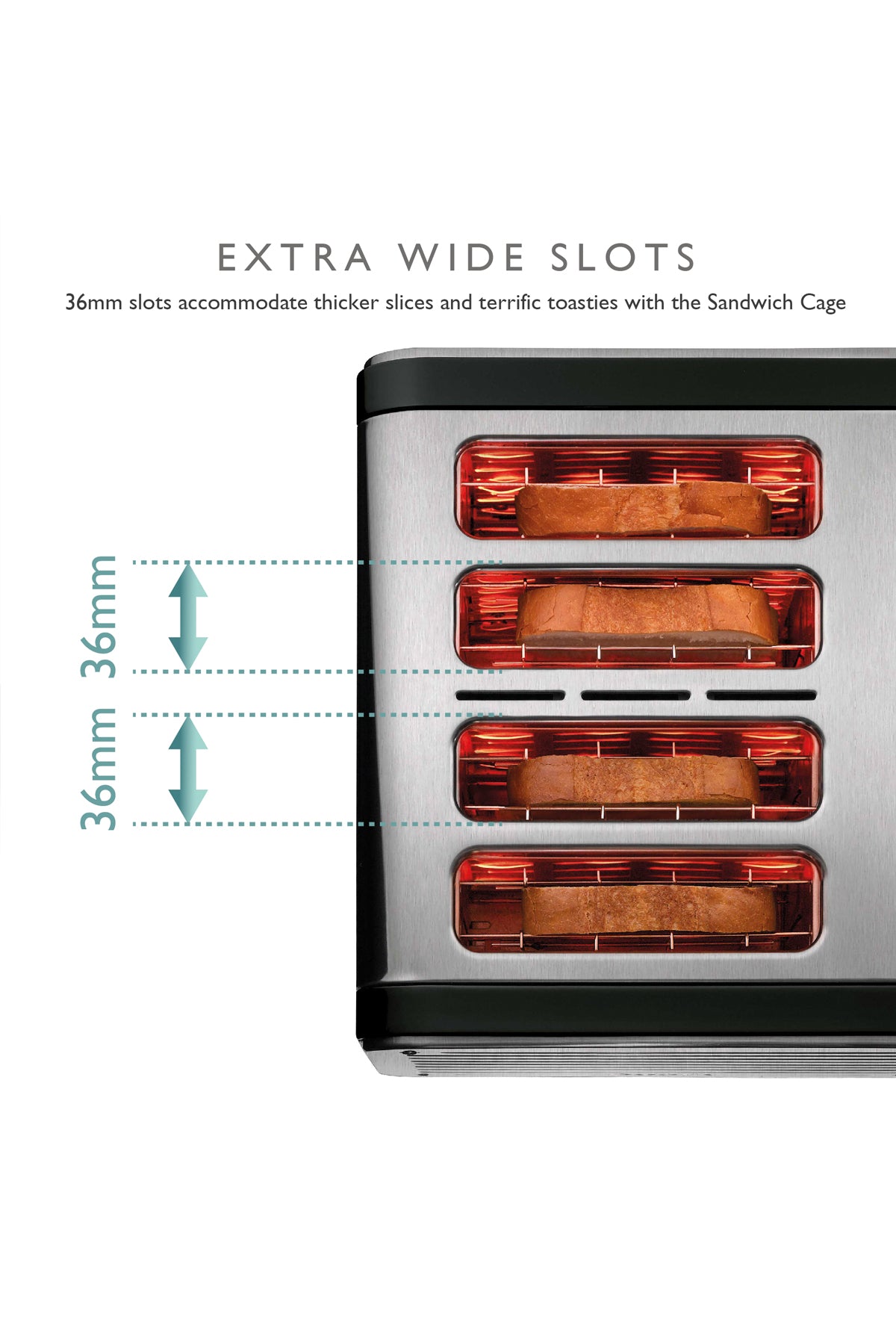 Architect 4 Slot Black & Brushed Stainless Steel Toaster