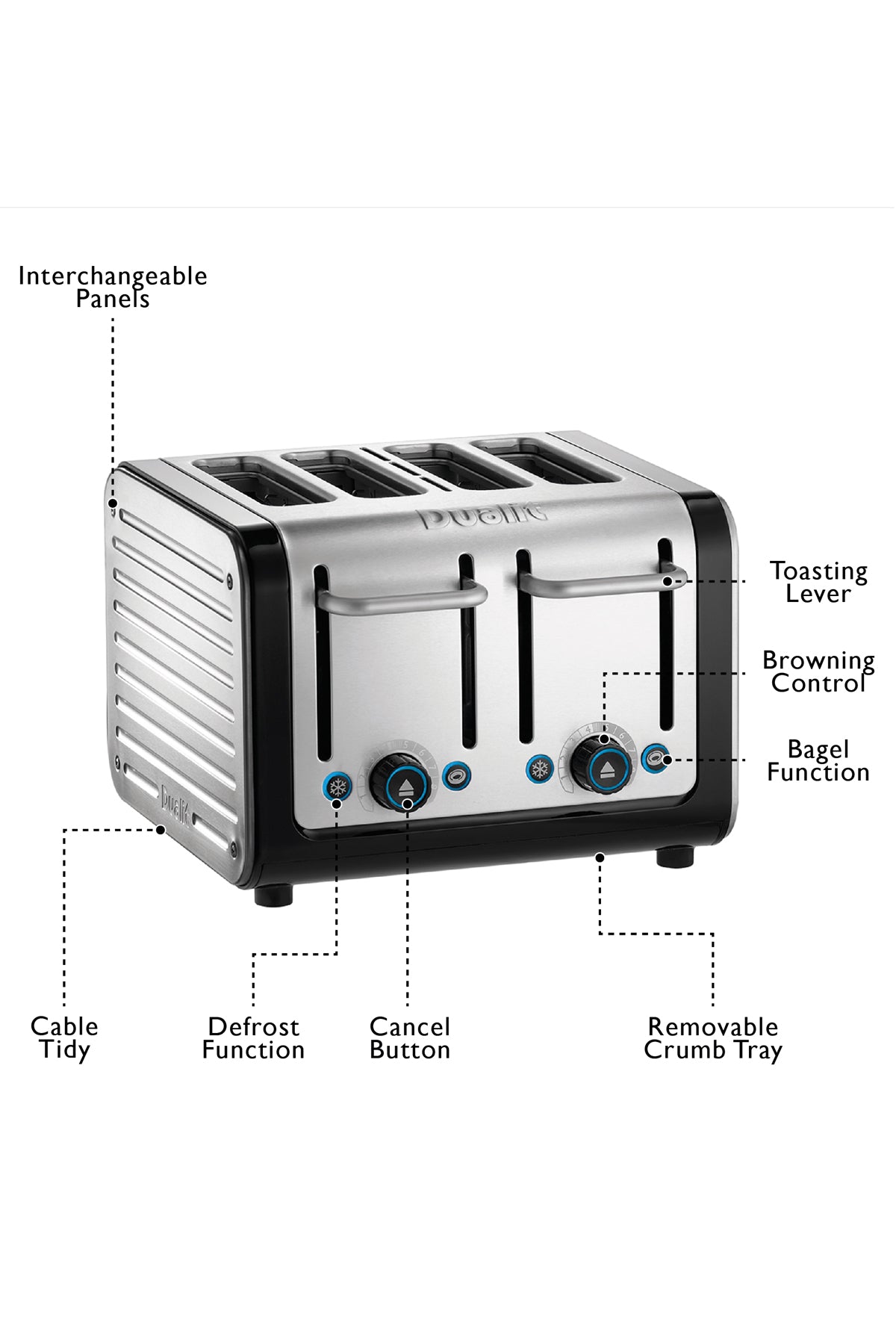 Architect 4 Slot Black & Brushed Stainless Steel Toaster