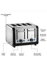 Architect 4 Slot Black & Brushed Stainless Steel Toaster