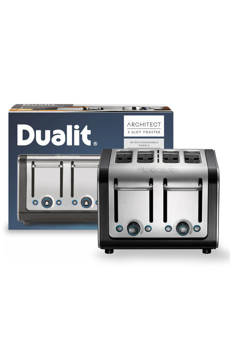 Architect 4 Slot Black & Brushed Stainless Steel Toaster