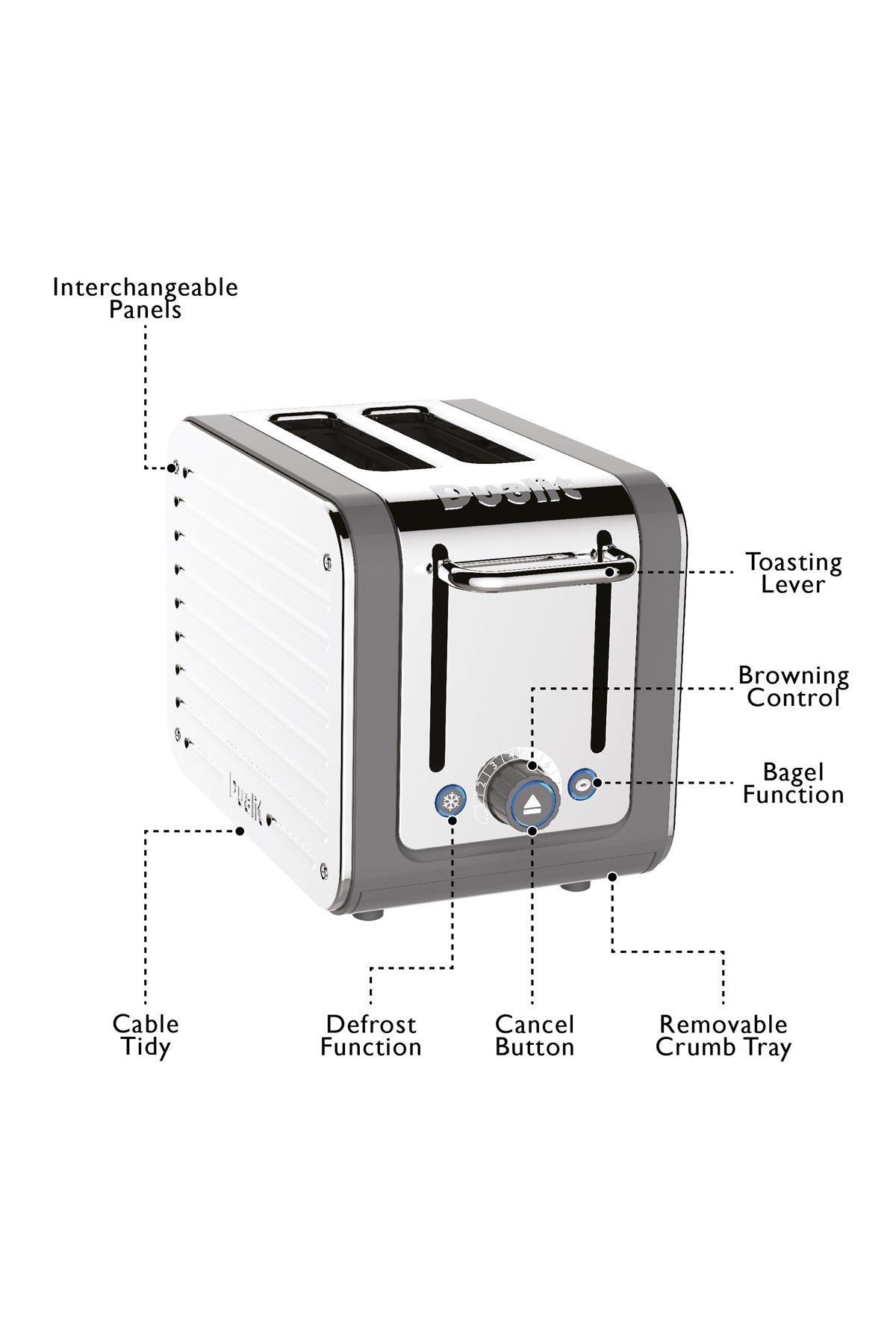 Architect 2 Slot Grey & Stainless Steel Toaster