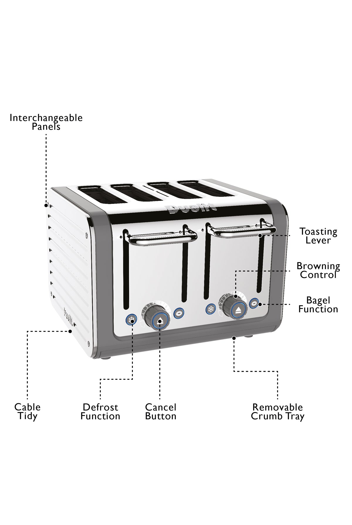 Architect 4 Slot Grey & Stainless Steel Toaster