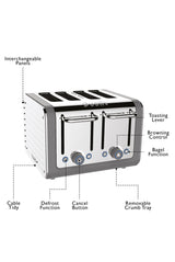 Architect 4 Slot Grey & Stainless Steel Toaster