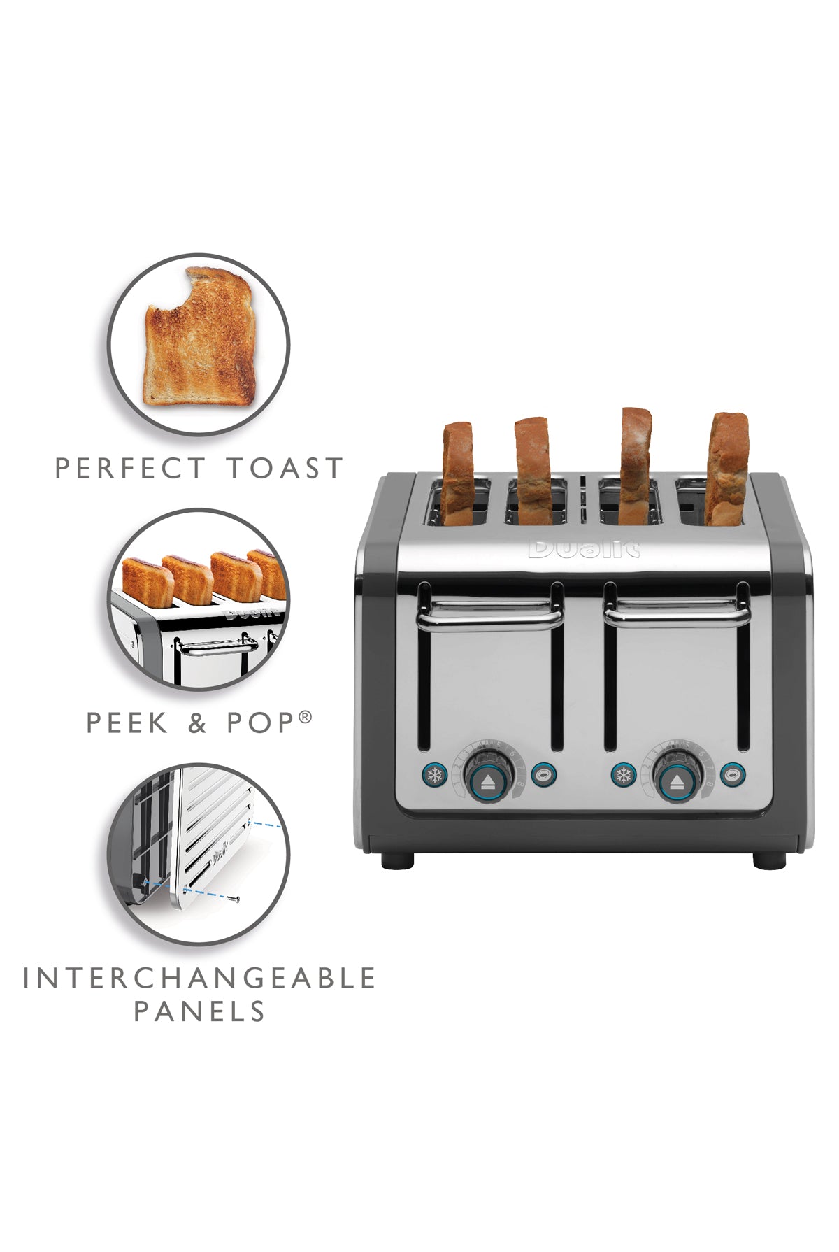 Architect 4 Slot Grey & Stainless Steel Toaster