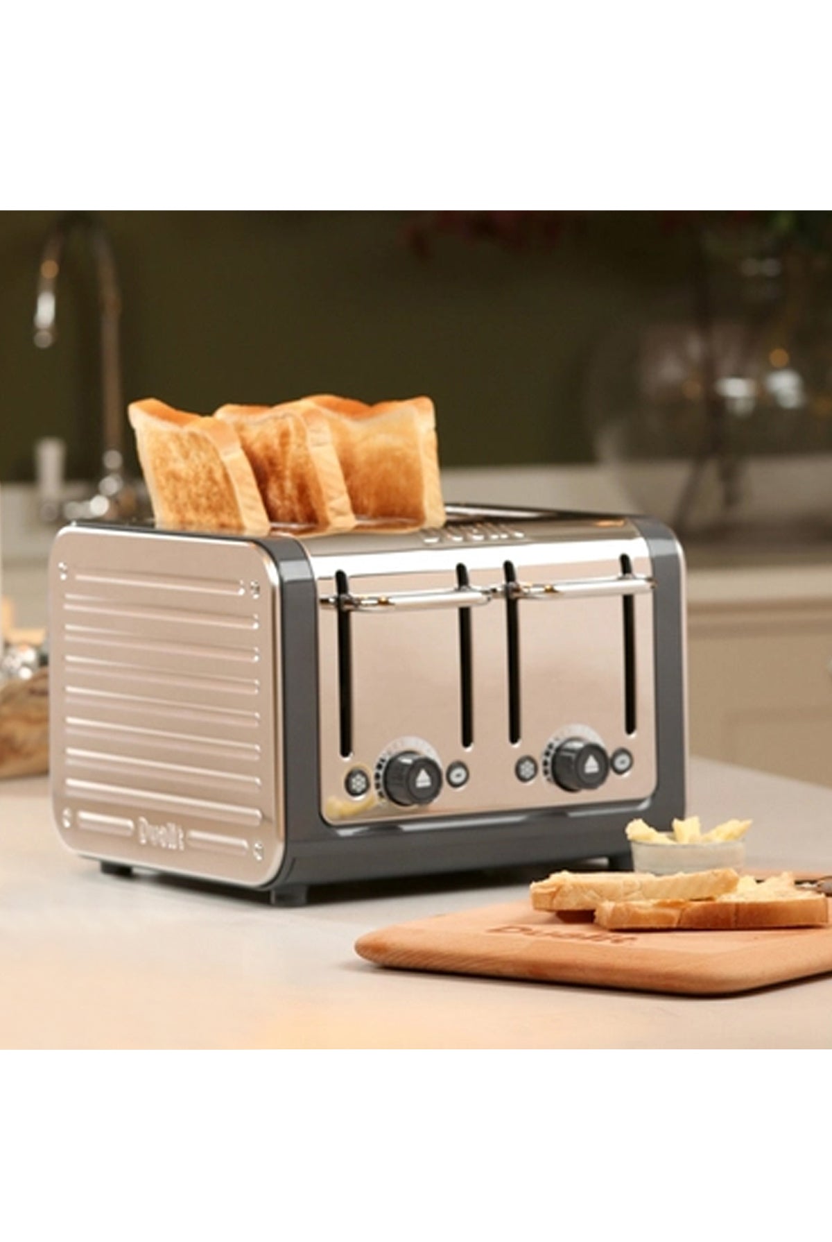 Architect 4 Slot Grey & Stainless Steel Toaster