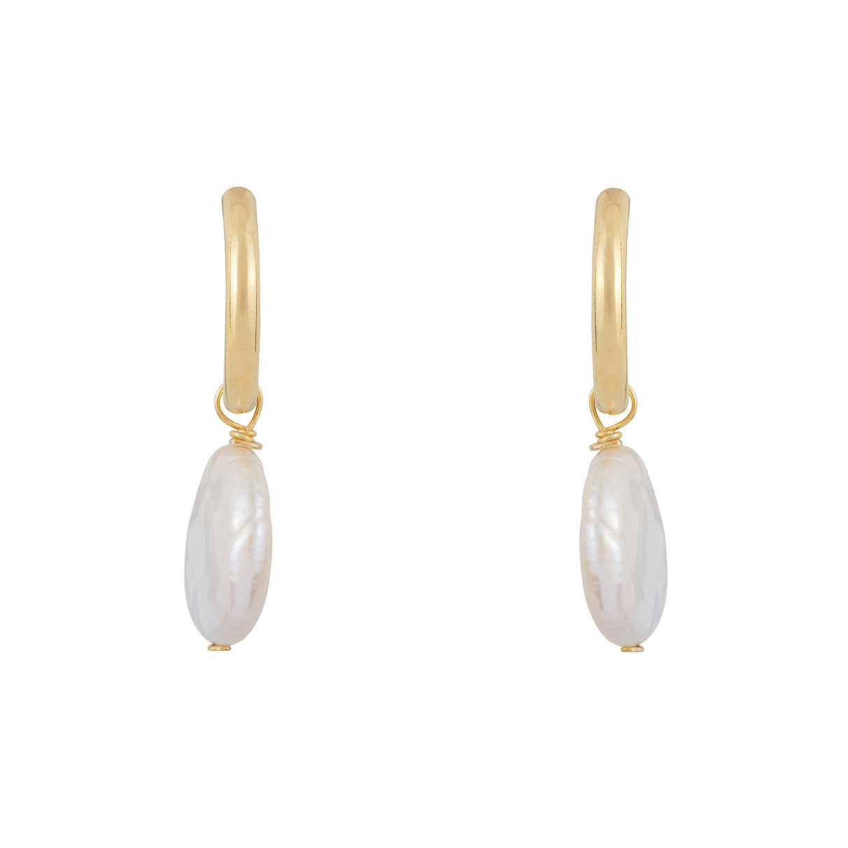 Round Pearl Drop Hoops: Gold